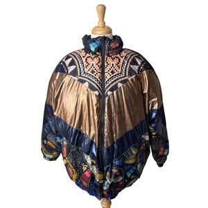 FARM RIO Borogood Metallic Puffer Jacket Reversible Medium NWT